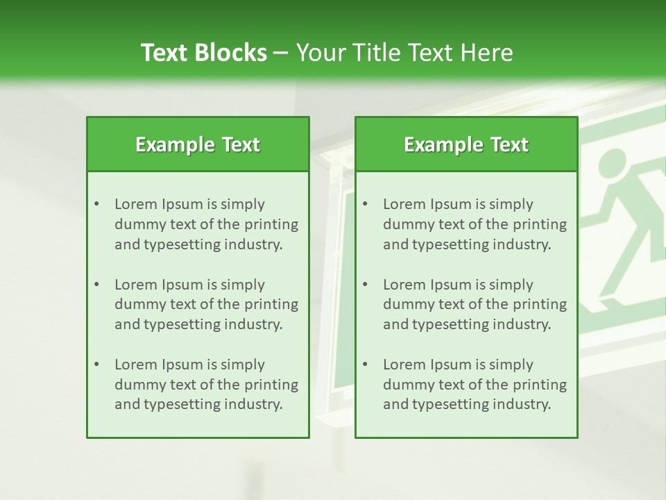A Green And White Sign Hanging From A Ceiling PowerPoint Template