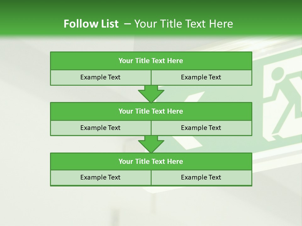 A Green And White Sign Hanging From A Ceiling PowerPoint Template
