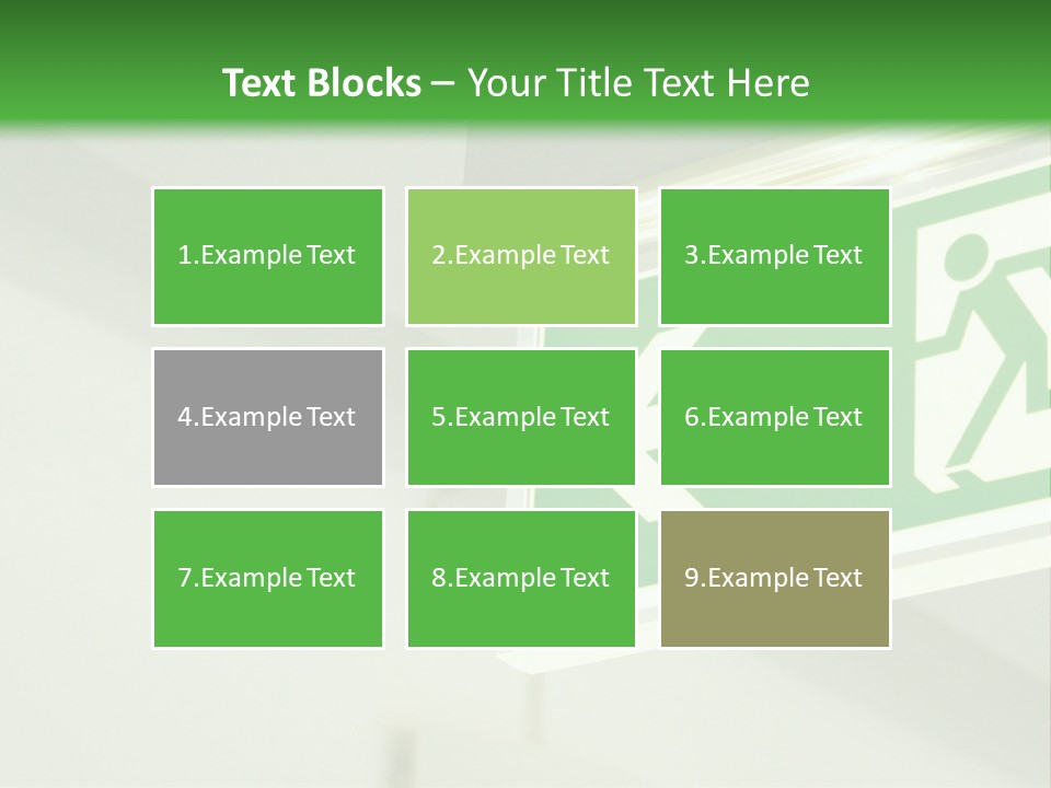 A Green And White Sign Hanging From A Ceiling PowerPoint Template