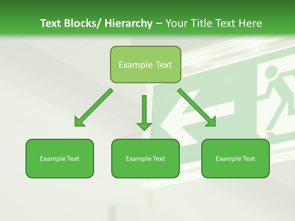A Green And White Sign Hanging From A Ceiling PowerPoint Template