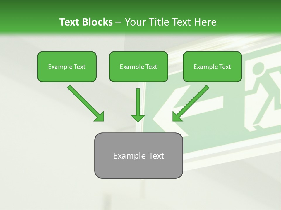 A Green And White Sign Hanging From A Ceiling PowerPoint Template