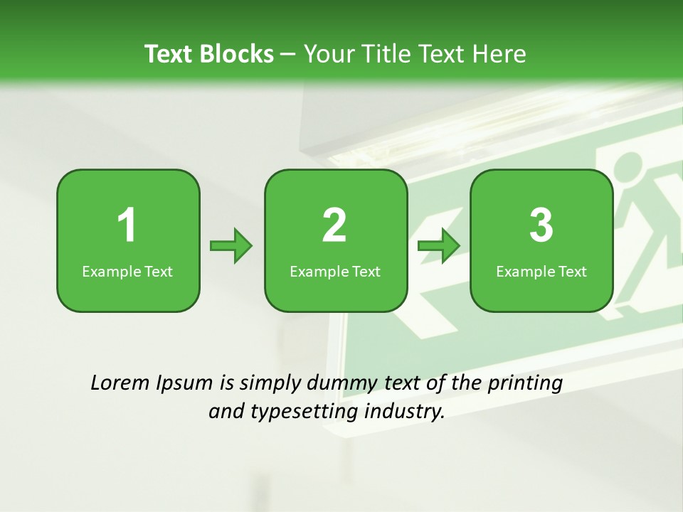 A Green And White Sign Hanging From A Ceiling PowerPoint Template