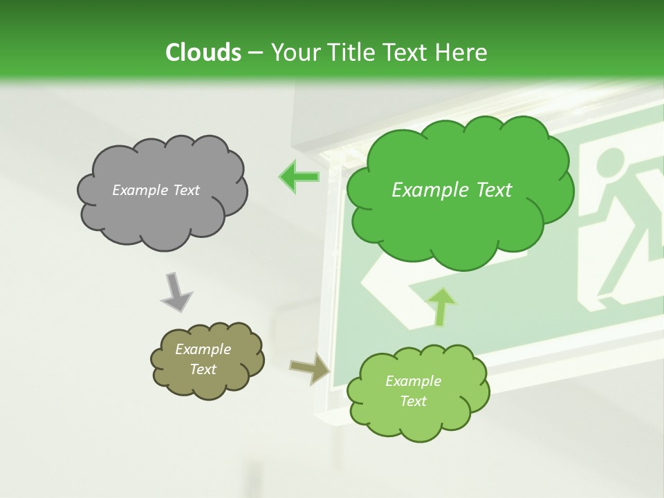 A Green And White Sign Hanging From A Ceiling PowerPoint Template