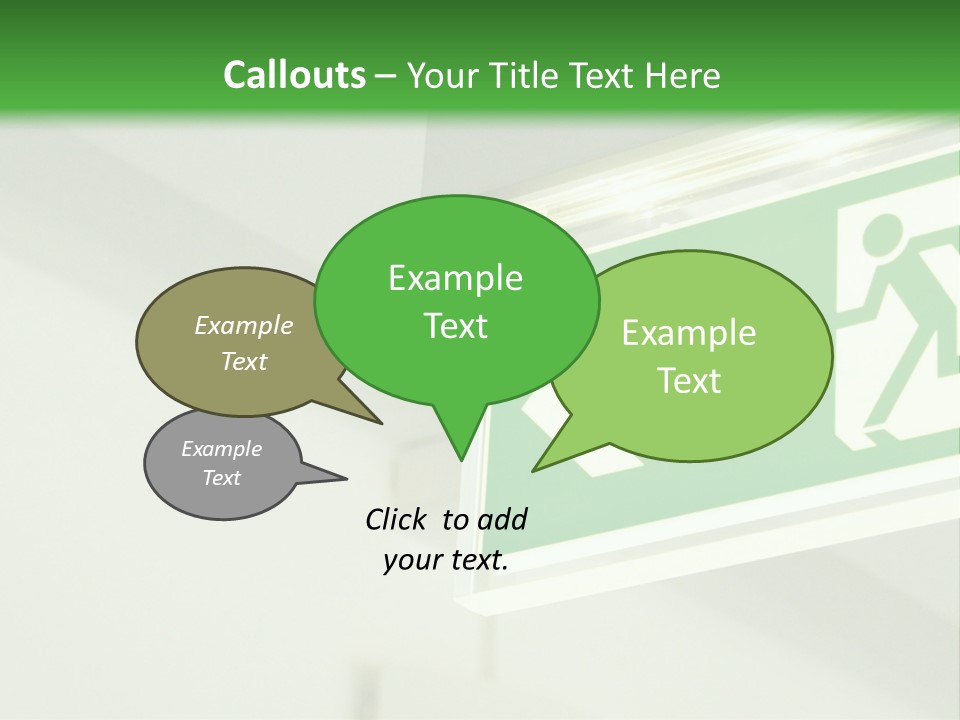 A Green And White Sign Hanging From A Ceiling PowerPoint Template