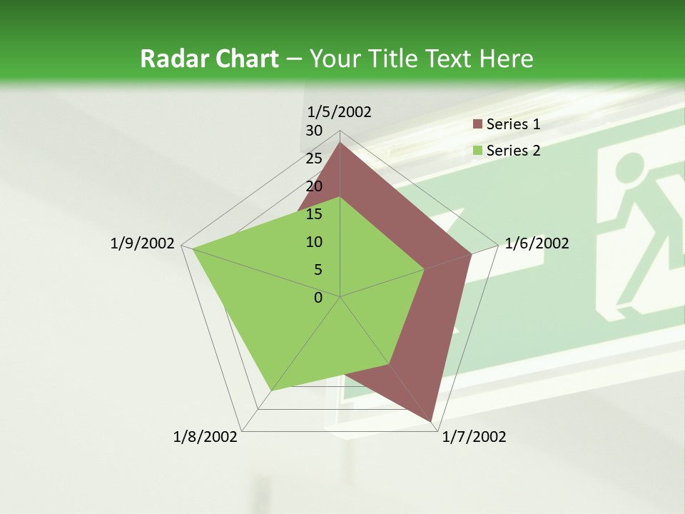 A Green And White Sign Hanging From A Ceiling PowerPoint Template