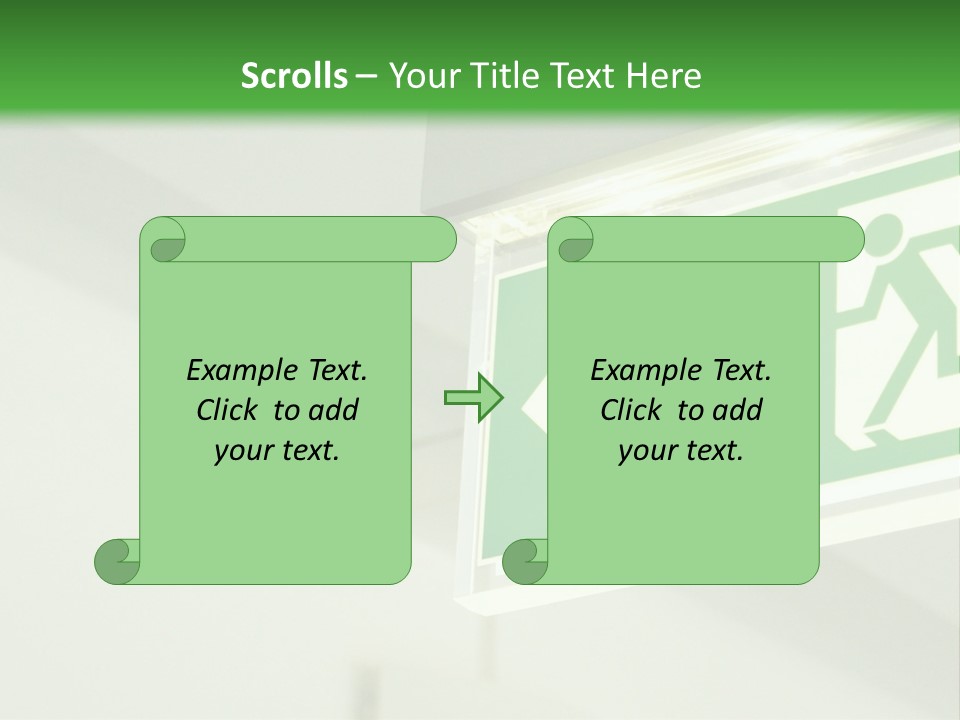 A Green And White Sign Hanging From A Ceiling PowerPoint Template