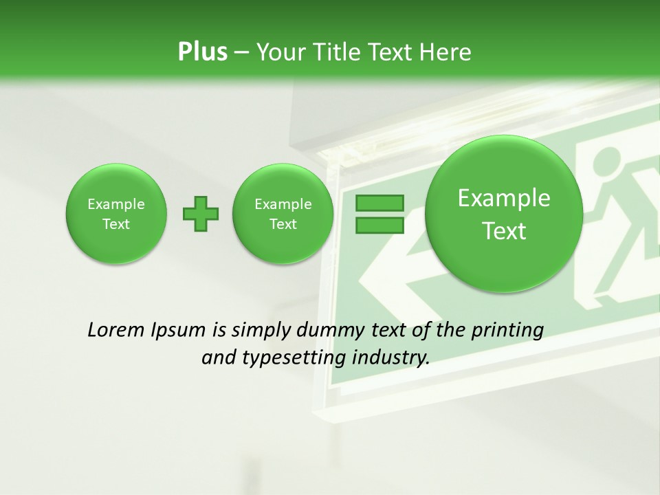 A Green And White Sign Hanging From A Ceiling PowerPoint Template