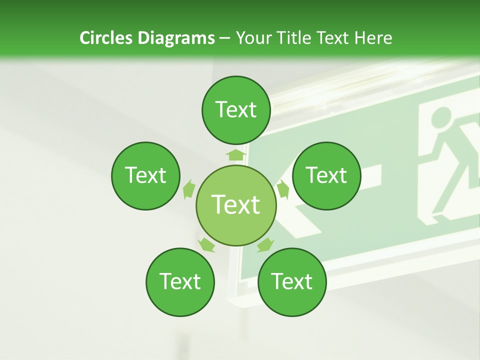 A Green And White Sign Hanging From A Ceiling PowerPoint Template