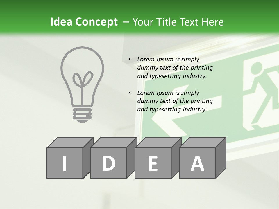 A Green And White Sign Hanging From A Ceiling PowerPoint Template