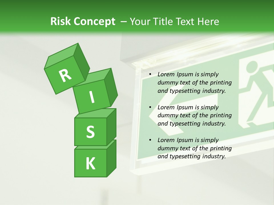 A Green And White Sign Hanging From A Ceiling PowerPoint Template