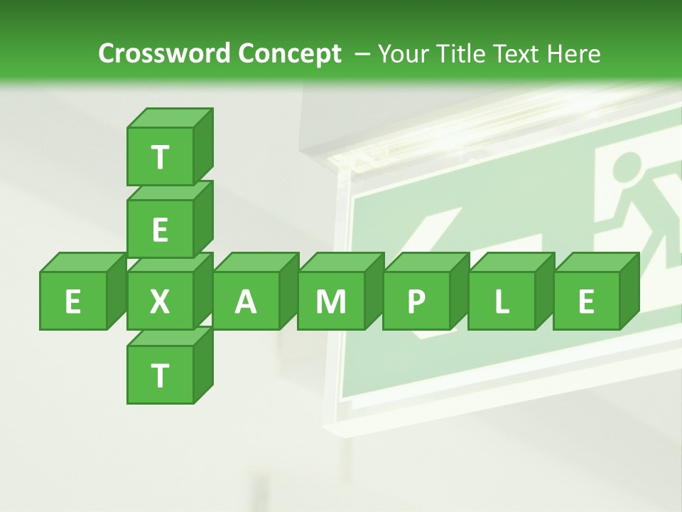 A Green And White Sign Hanging From A Ceiling PowerPoint Template