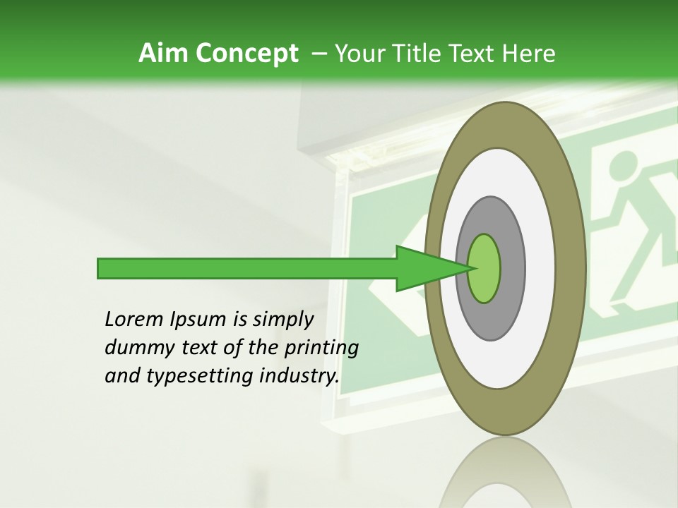 A Green And White Sign Hanging From A Ceiling PowerPoint Template