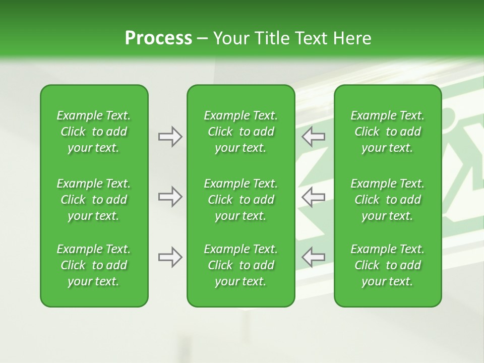 A Green And White Sign Hanging From A Ceiling PowerPoint Template