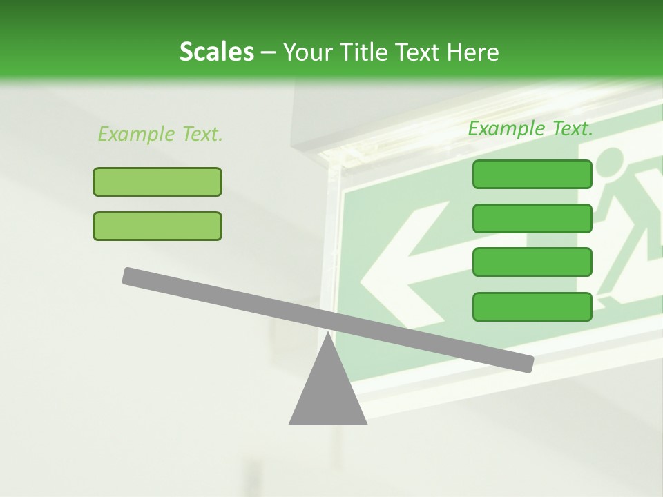 A Green And White Sign Hanging From A Ceiling PowerPoint Template