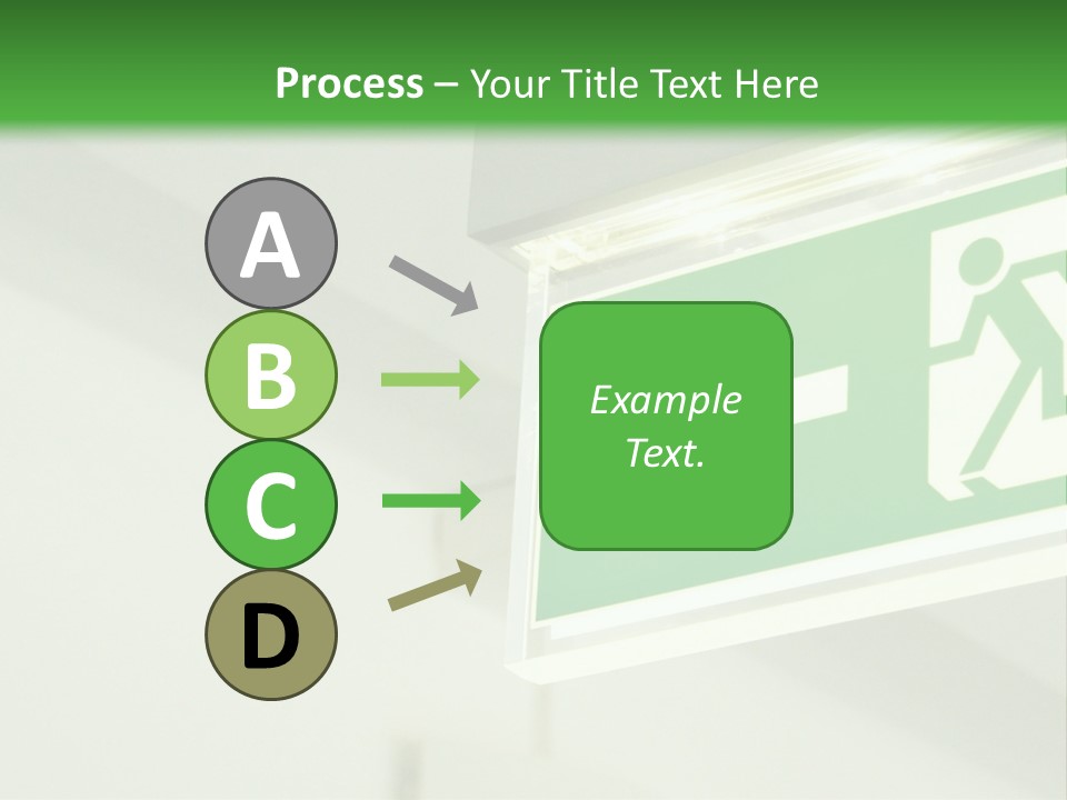 A Green And White Sign Hanging From A Ceiling PowerPoint Template
