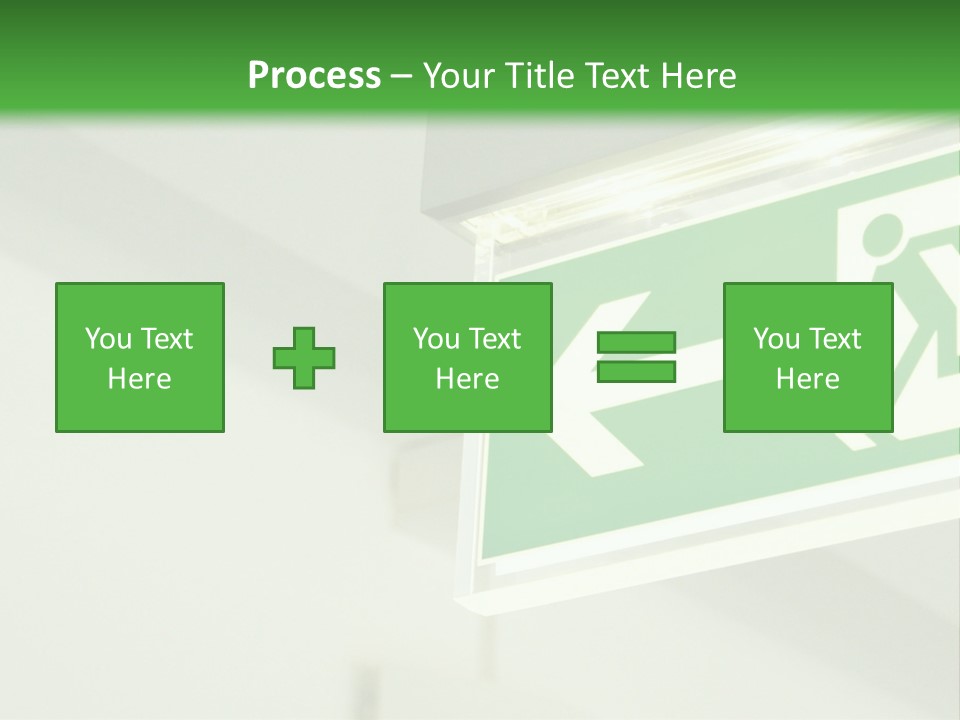 A Green And White Sign Hanging From A Ceiling PowerPoint Template