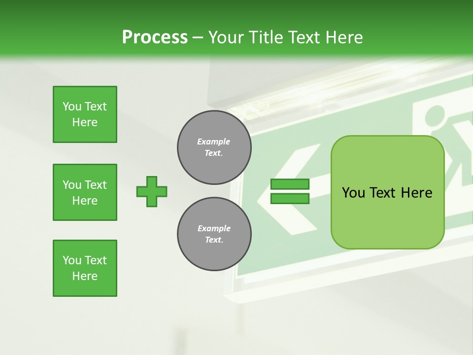 A Green And White Sign Hanging From A Ceiling PowerPoint Template