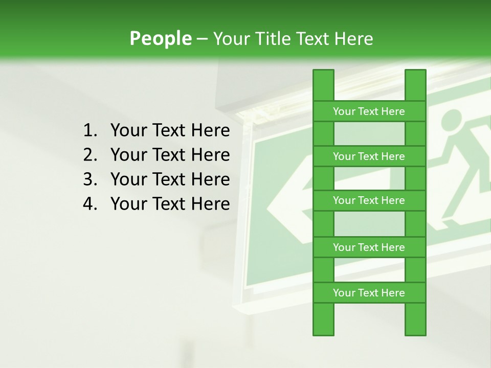 A Green And White Sign Hanging From A Ceiling PowerPoint Template