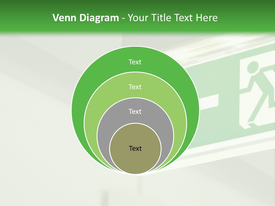 A Green And White Sign Hanging From A Ceiling PowerPoint Template