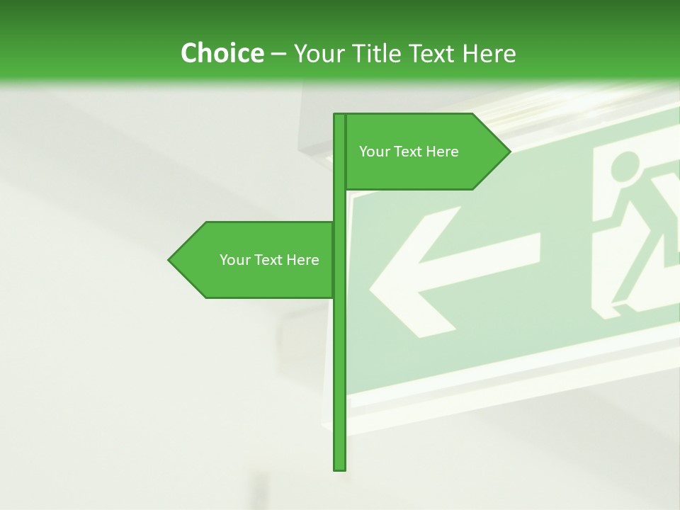 A Green And White Sign Hanging From A Ceiling PowerPoint Template