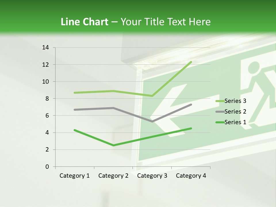 A Green And White Sign Hanging From A Ceiling PowerPoint Template