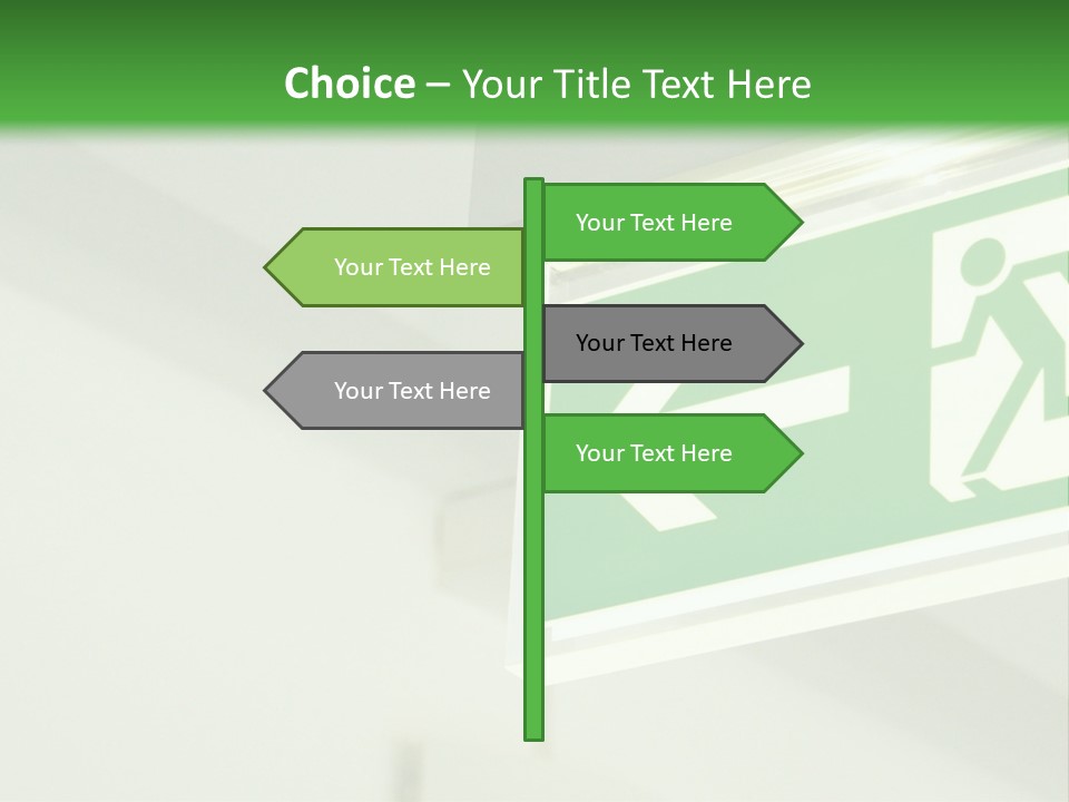 A Green And White Sign Hanging From A Ceiling PowerPoint Template