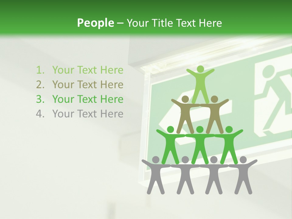 A Green And White Sign Hanging From A Ceiling PowerPoint Template