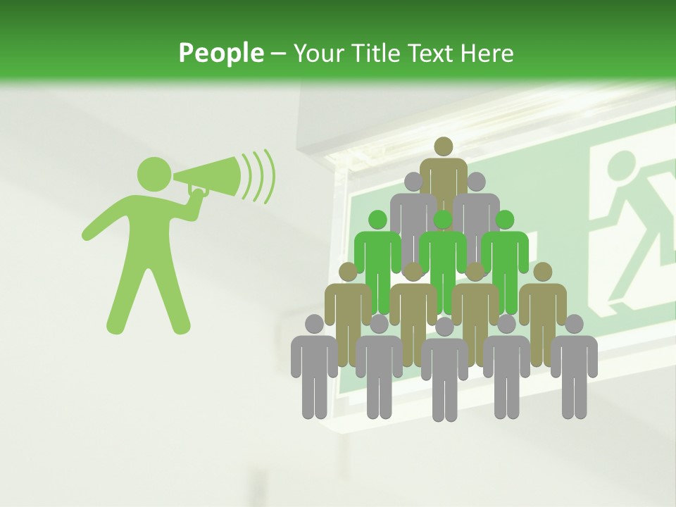 A Green And White Sign Hanging From A Ceiling PowerPoint Template