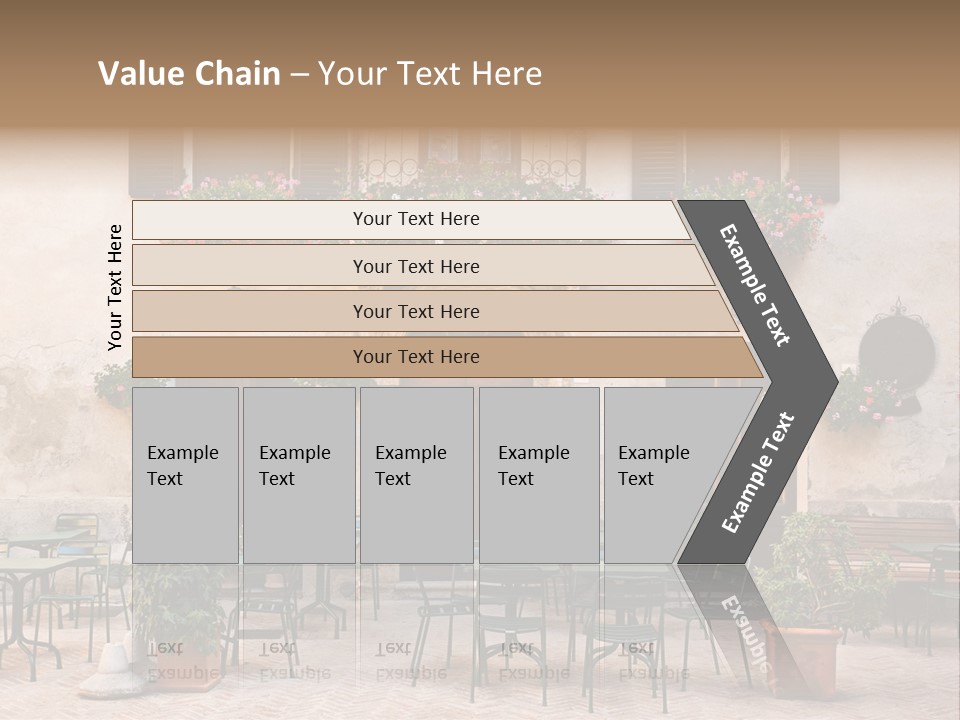 A Building With Tables And Chairs Outside Of It PowerPoint Template