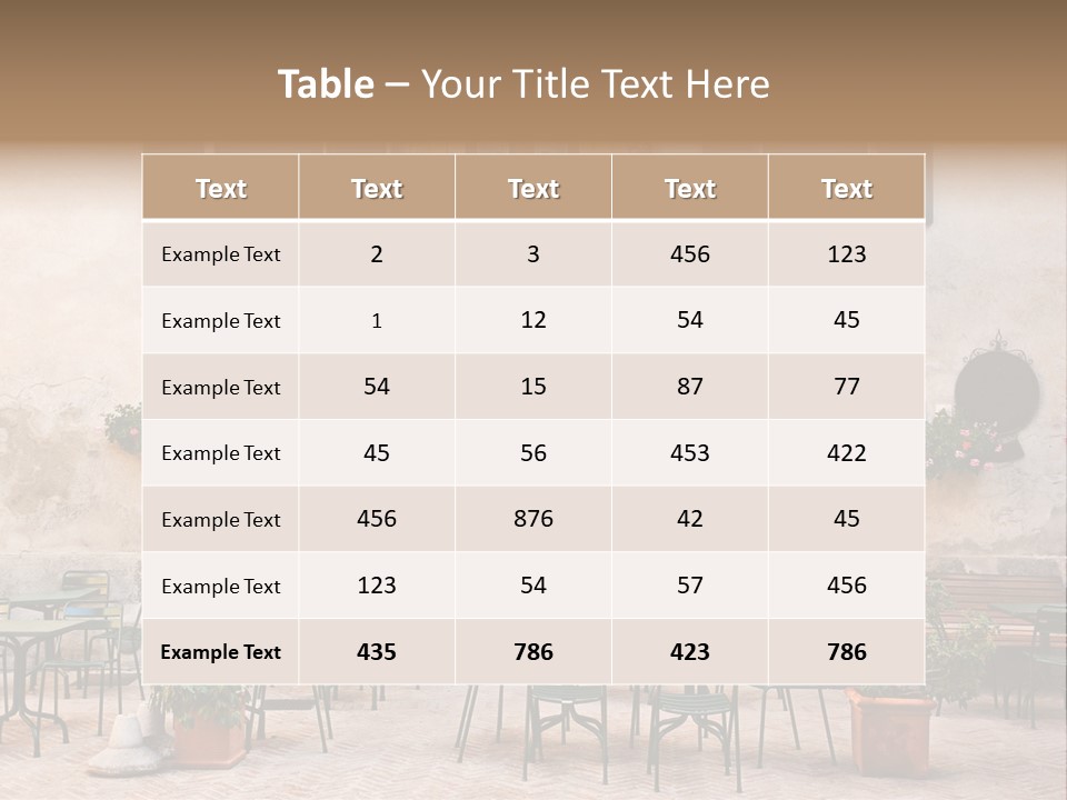 A Building With Tables And Chairs Outside Of It PowerPoint Template