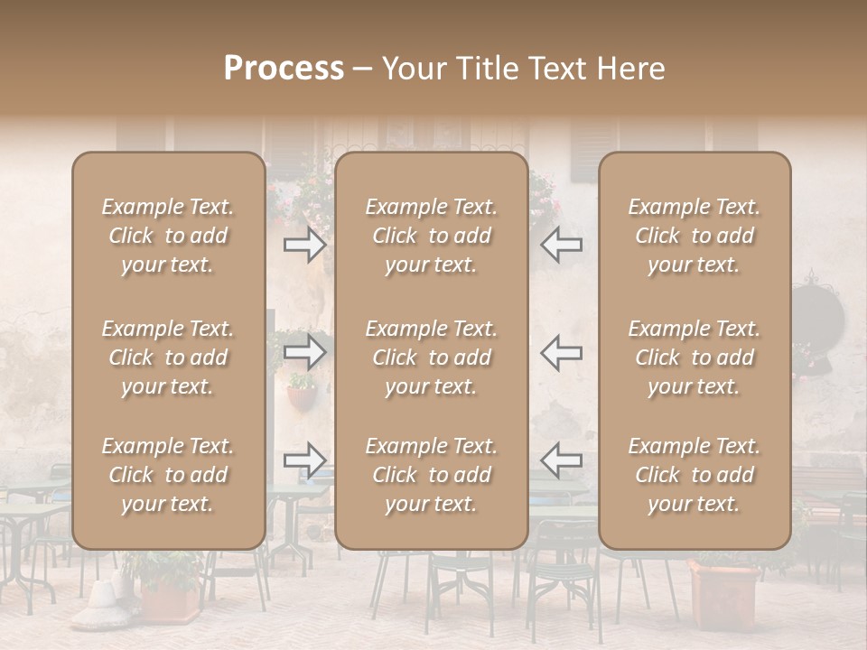 A Building With Tables And Chairs Outside Of It PowerPoint Template