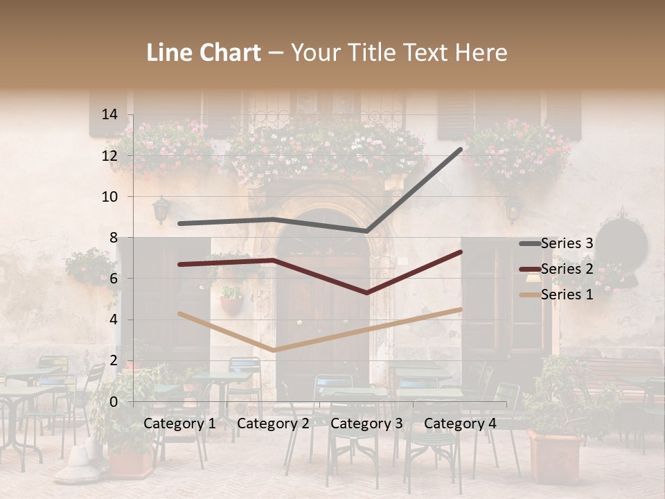 A Building With Tables And Chairs Outside Of It PowerPoint Template