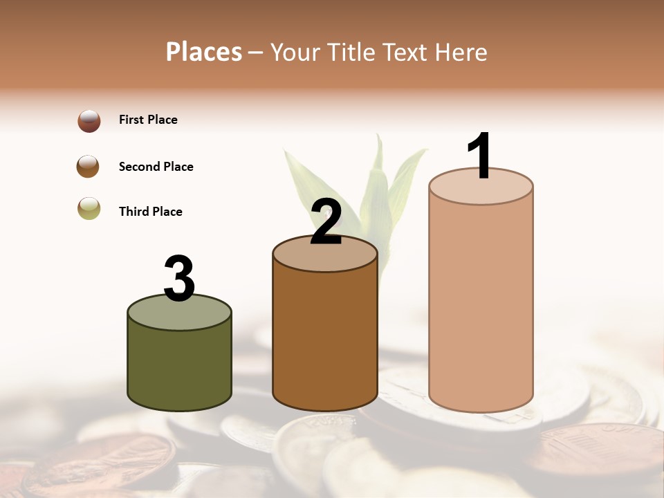 A Plant Sprouting Out Of A Pile Of Coins PowerPoint Template