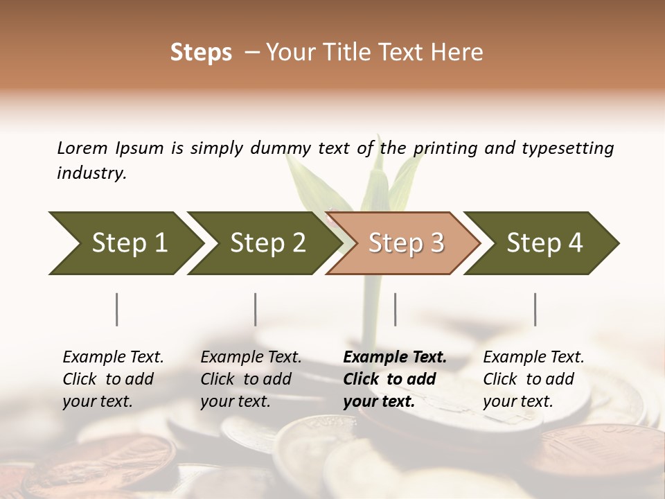 A Plant Sprouting Out Of A Pile Of Coins PowerPoint Template