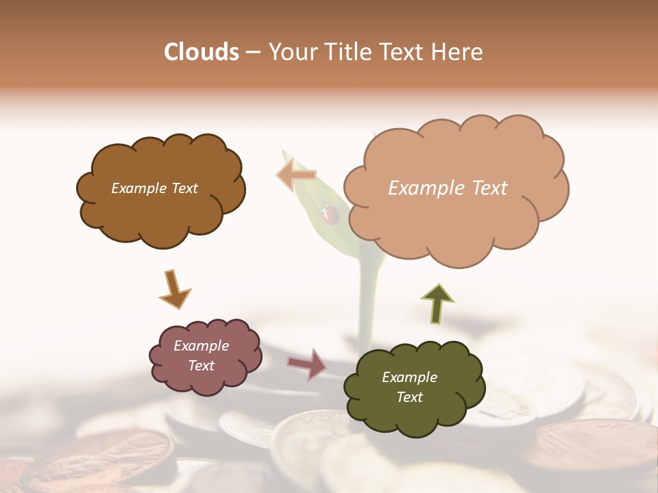 A Plant Sprouting Out Of A Pile Of Coins PowerPoint Template