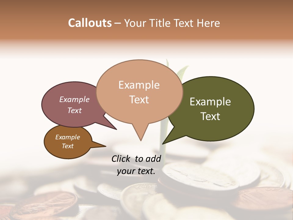 A Plant Sprouting Out Of A Pile Of Coins PowerPoint Template