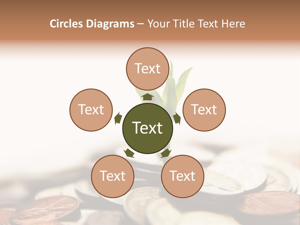 A Plant Sprouting Out Of A Pile Of Coins PowerPoint Template