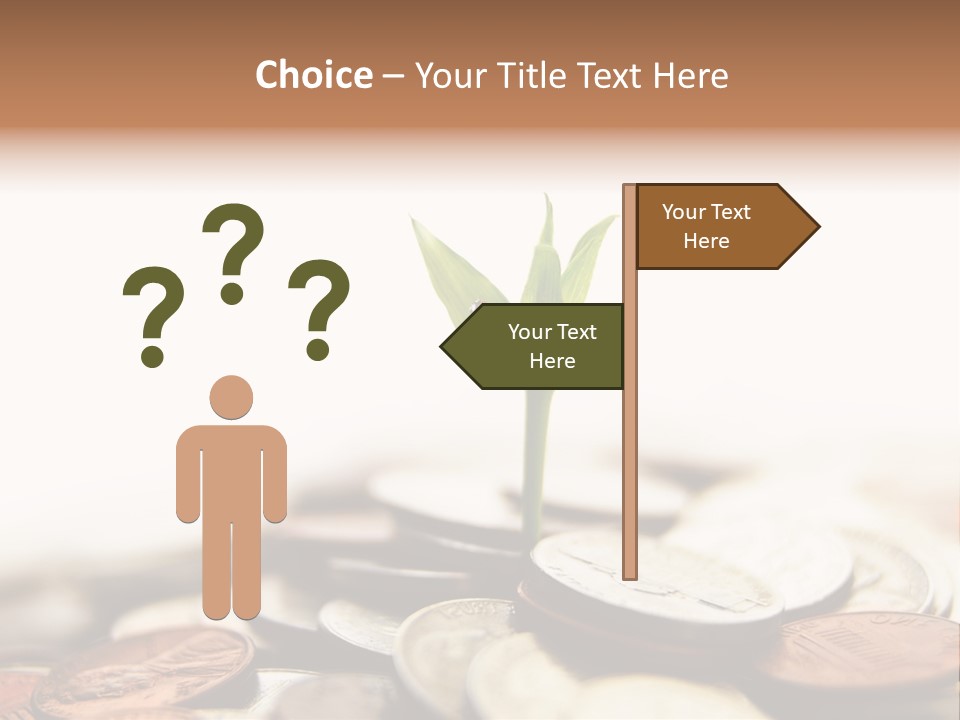 A Plant Sprouting Out Of A Pile Of Coins PowerPoint Template