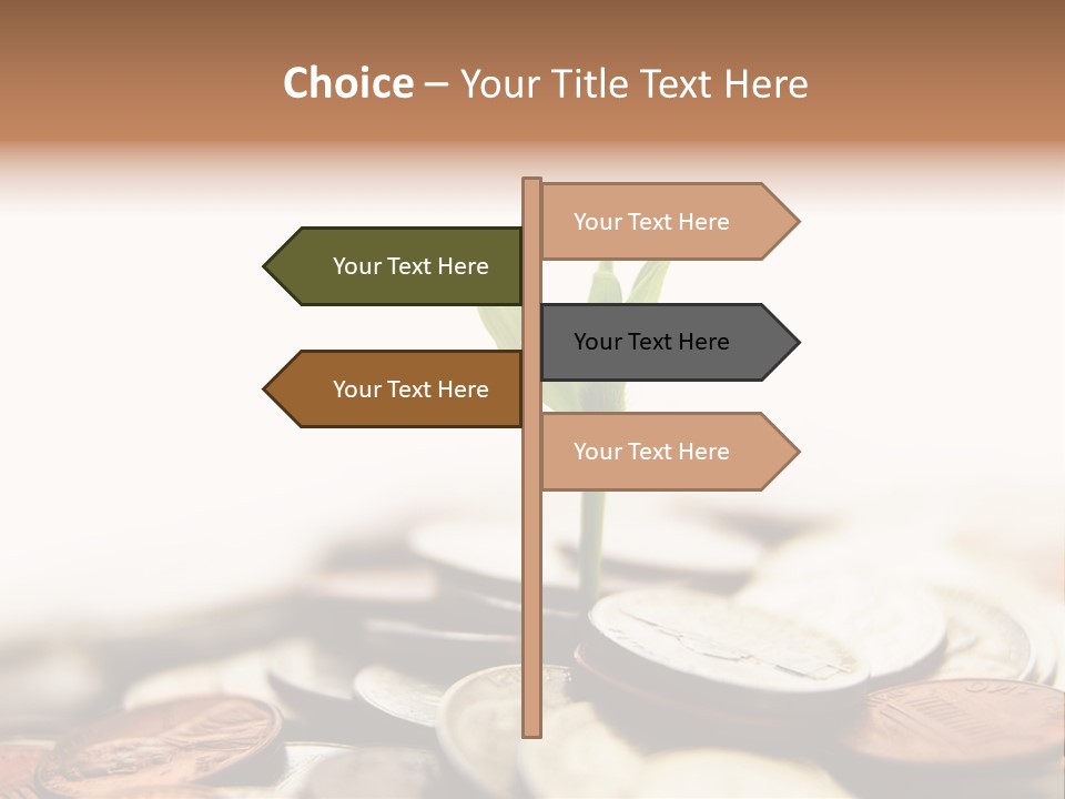 A Plant Sprouting Out Of A Pile Of Coins PowerPoint Template
