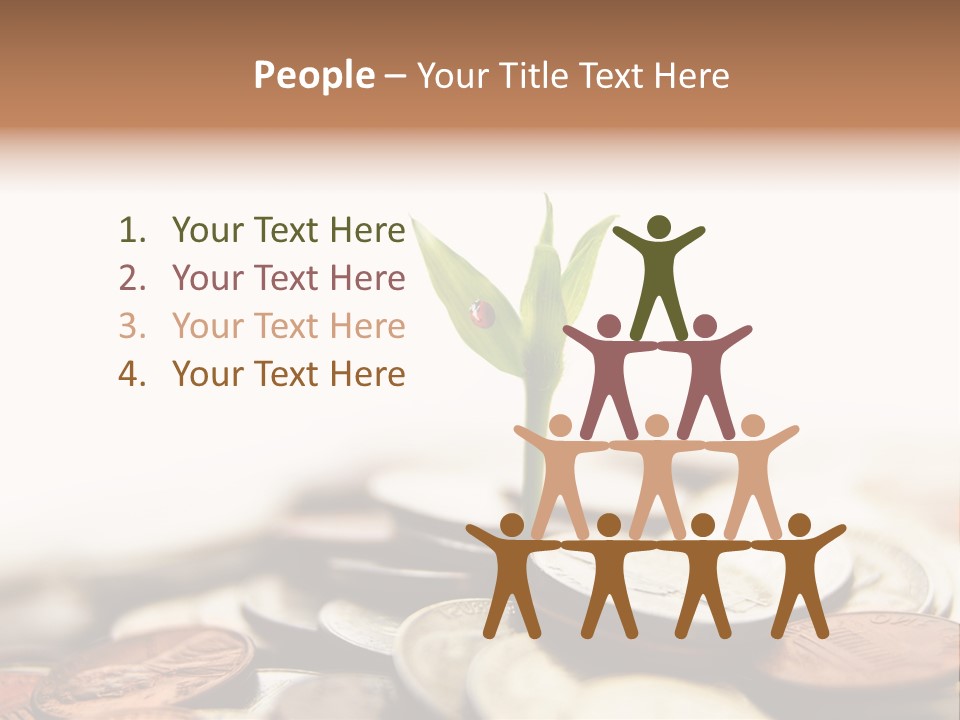 A Plant Sprouting Out Of A Pile Of Coins PowerPoint Template