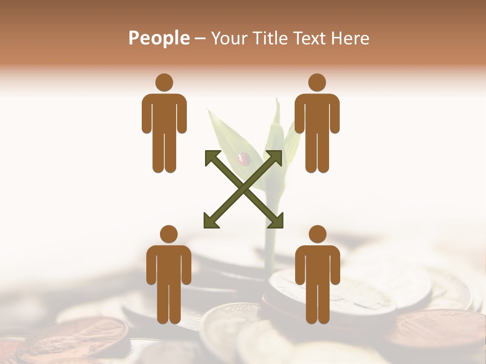 A Plant Sprouting Out Of A Pile Of Coins PowerPoint Template