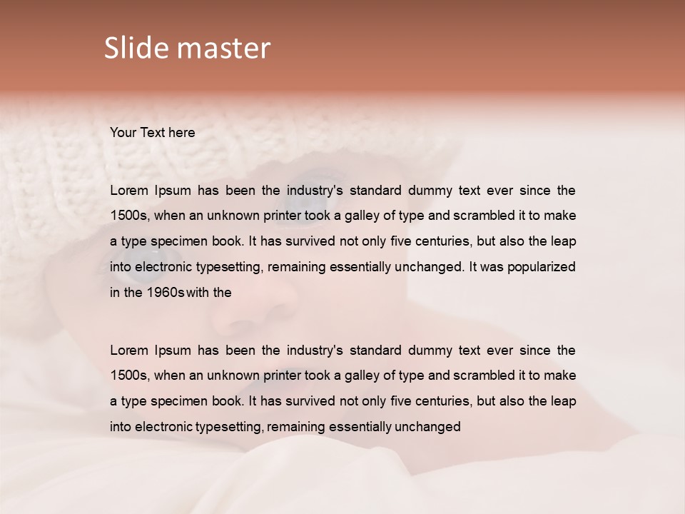 A Baby Wearing A White Knitted Hat With Blue Eyes PowerPoint Template