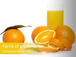Oranges And A Glass Of Orange Juice On A White Background PowerPoint Template