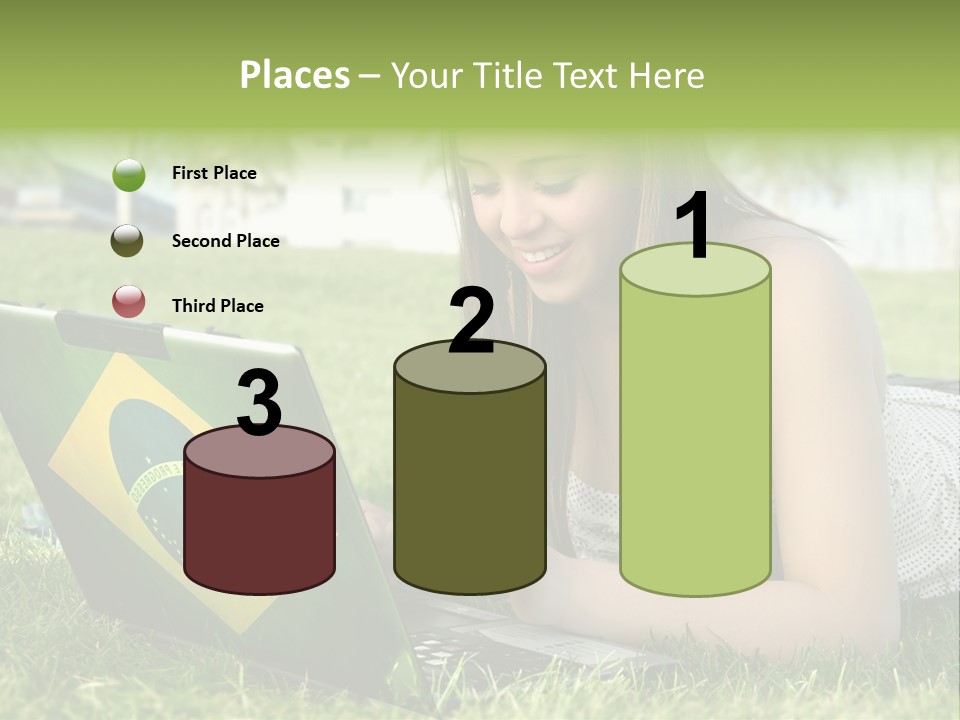 A Woman Laying On The Grass Using A Laptop Computer PowerPoint Template