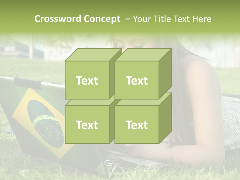 A Woman Laying On The Grass Using A Laptop Computer PowerPoint Template