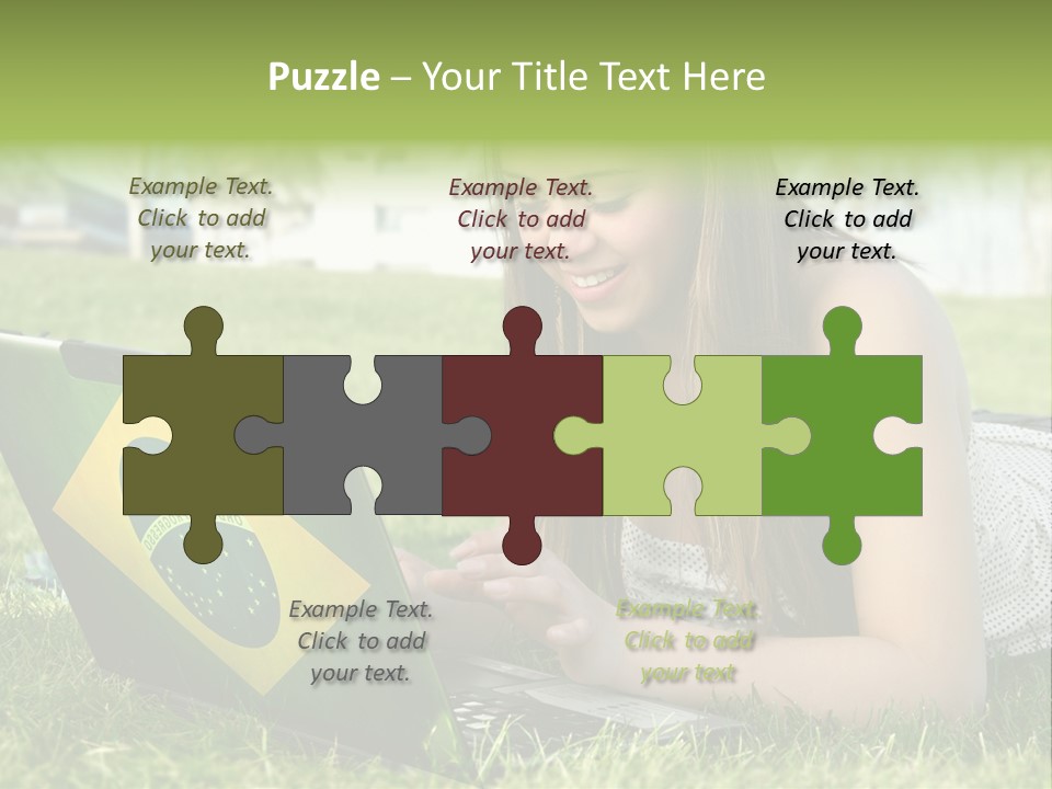 A Woman Laying On The Grass Using A Laptop Computer PowerPoint Template