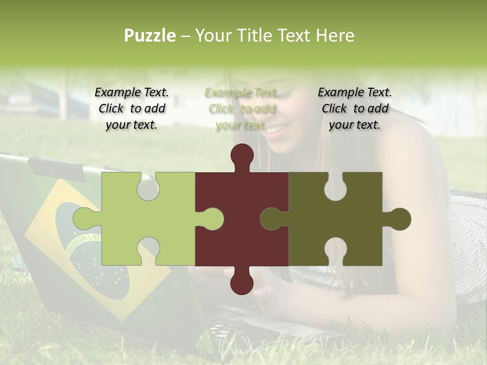 A Woman Laying On The Grass Using A Laptop Computer PowerPoint Template