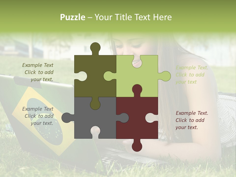 A Woman Laying On The Grass Using A Laptop Computer PowerPoint Template