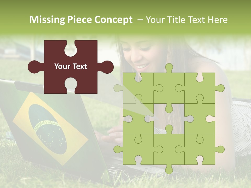 A Woman Laying On The Grass Using A Laptop Computer PowerPoint Template