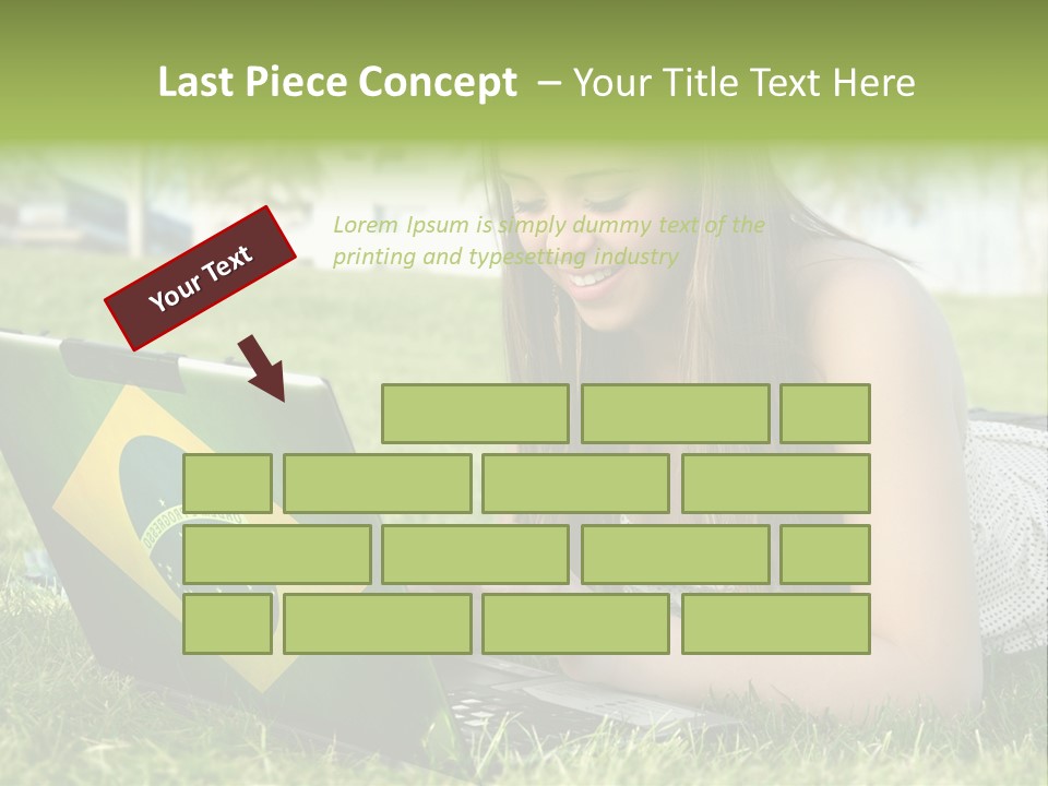 A Woman Laying On The Grass Using A Laptop Computer PowerPoint Template